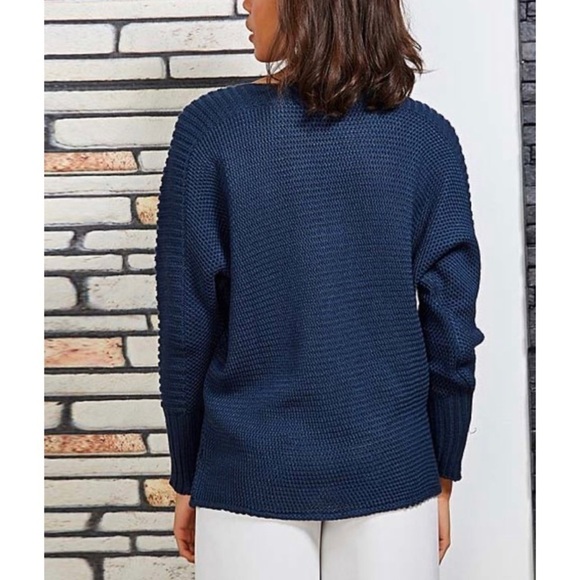 CCK Style Indigo Rib-Knit Wool-Blend Women Sweater - Picture 4 of 5